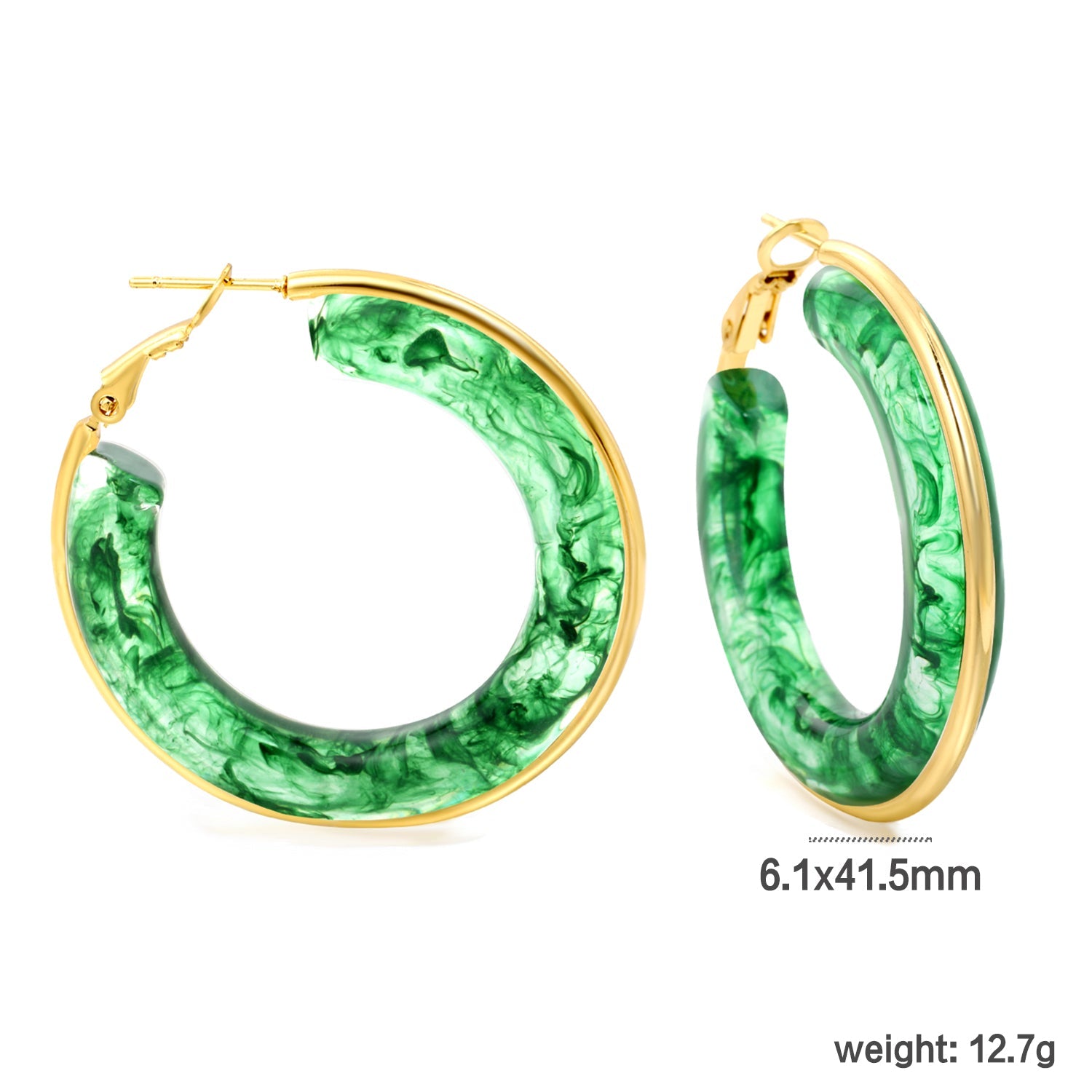 Round with White & Black & Green & Coffee Resin Loop Earrings 6.1*41.5mm asonjewelry