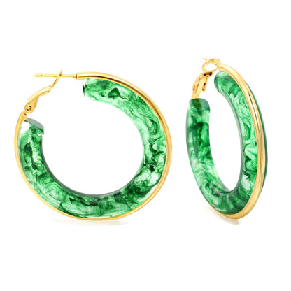 Round with White & Black & Green & Coffee Resin Loop Earrings 6.1*41.5mm asonjewelry