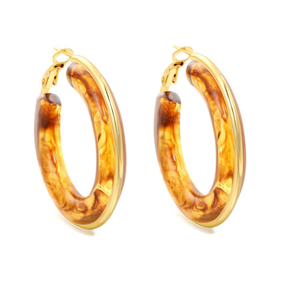 Round with White & Black & Green & Coffee Resin Loop Earrings 6.1*41.5mm asonjewelry