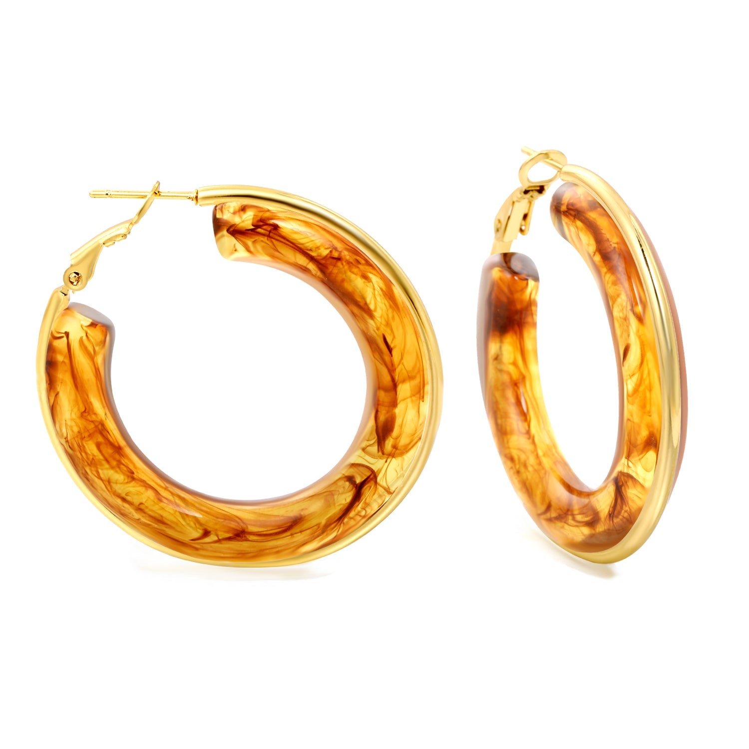 Round with White & Black & Green & Coffee Resin Loop Earrings 6.1*41.5mm asonjewelry