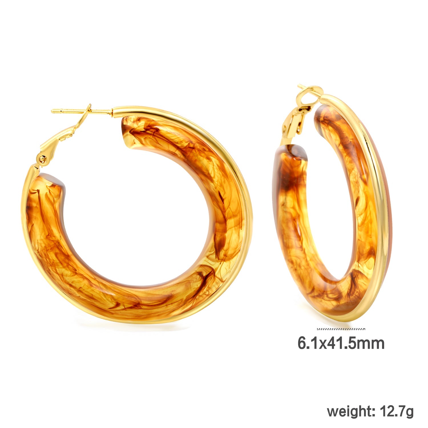 Round with White & Black & Green & Coffee Resin Loop Earrings 6.1*41.5mm asonjewelry