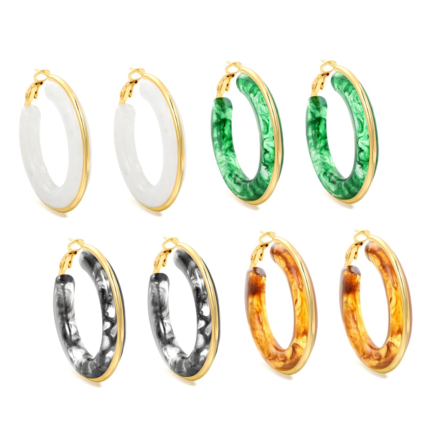 Round with White & Black & Green & Coffee Resin Loop Earrings 6.1*41.5mm asonjewelry