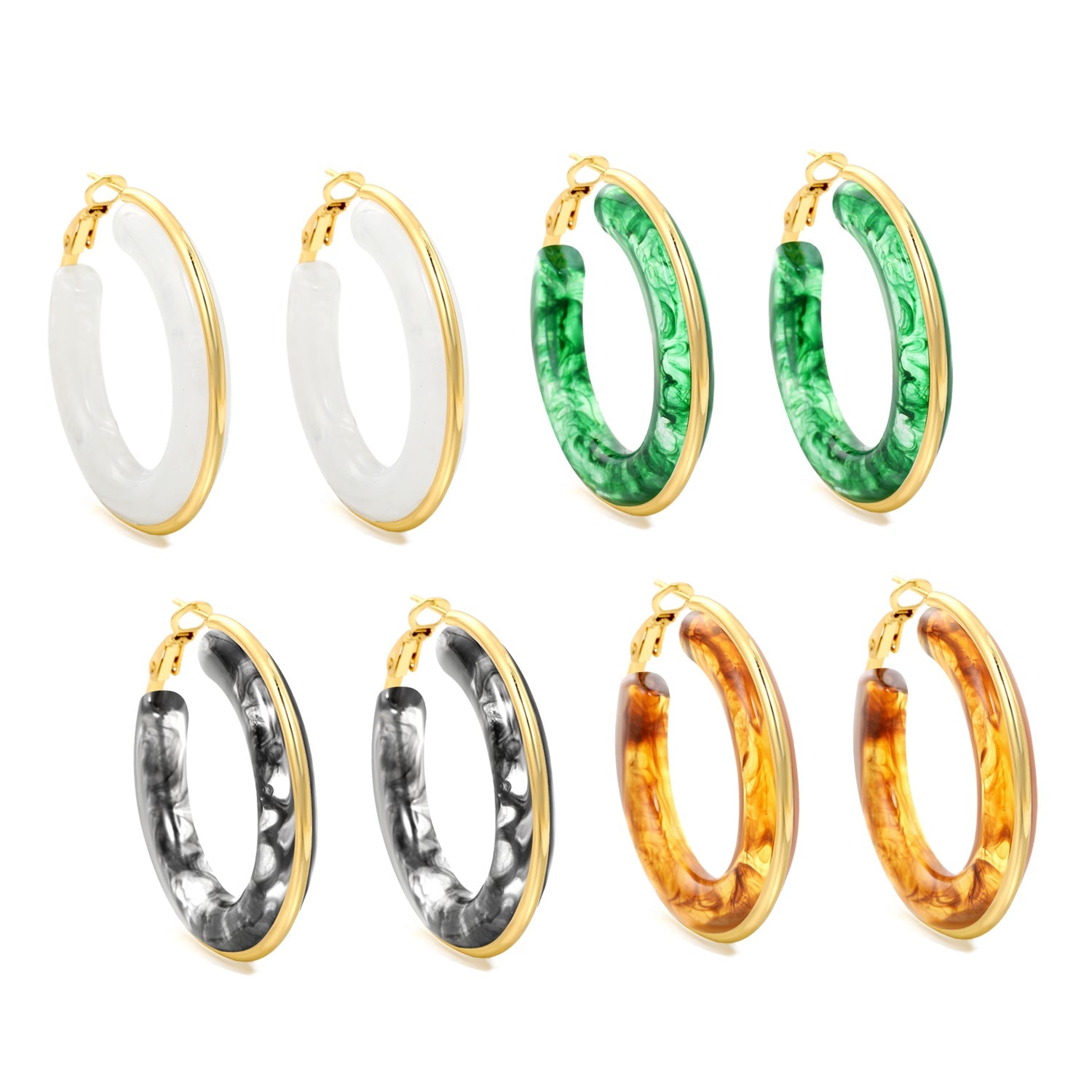 Round with White & Black & Green & Coffee Resin Loop Earrings 6.1*41.5mm asonjewelry