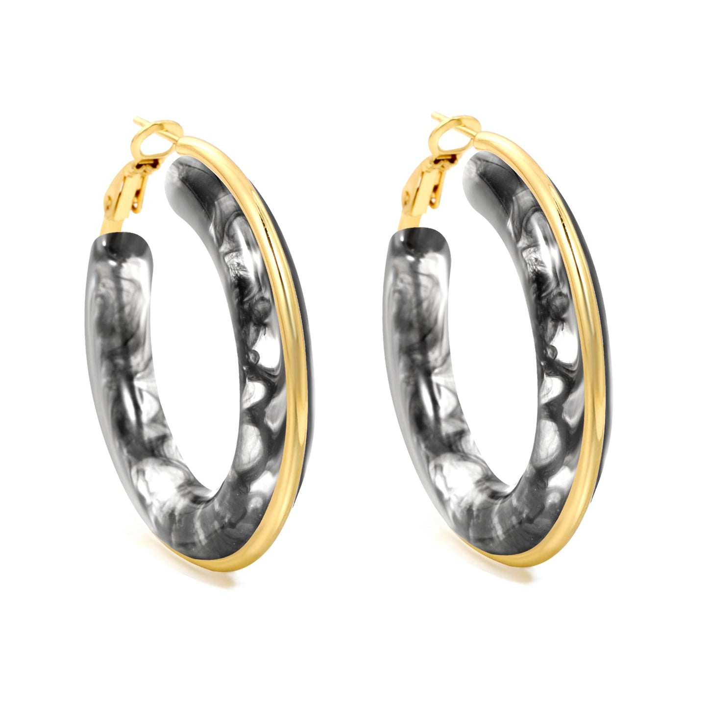 Round with White & Black & Green & Coffee Resin Loop Earrings 6.1*41.5mm asonjewelry