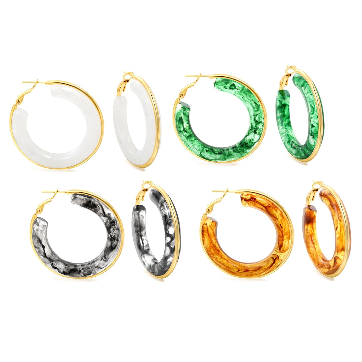 Round with White & Black & Green & Coffee Resin Loop Earrings 6.1*41.5mm asonjewelry