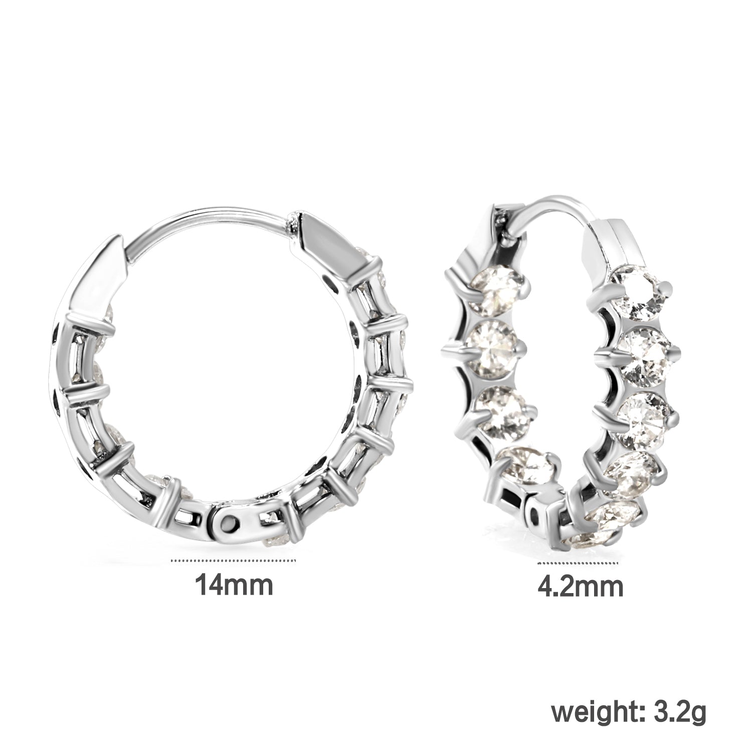 Thick 2.4*Wide 4.2*I.D. 14mm Ear Clips with rounded white/purple/pink zirconium steel/golden color asonjewelry