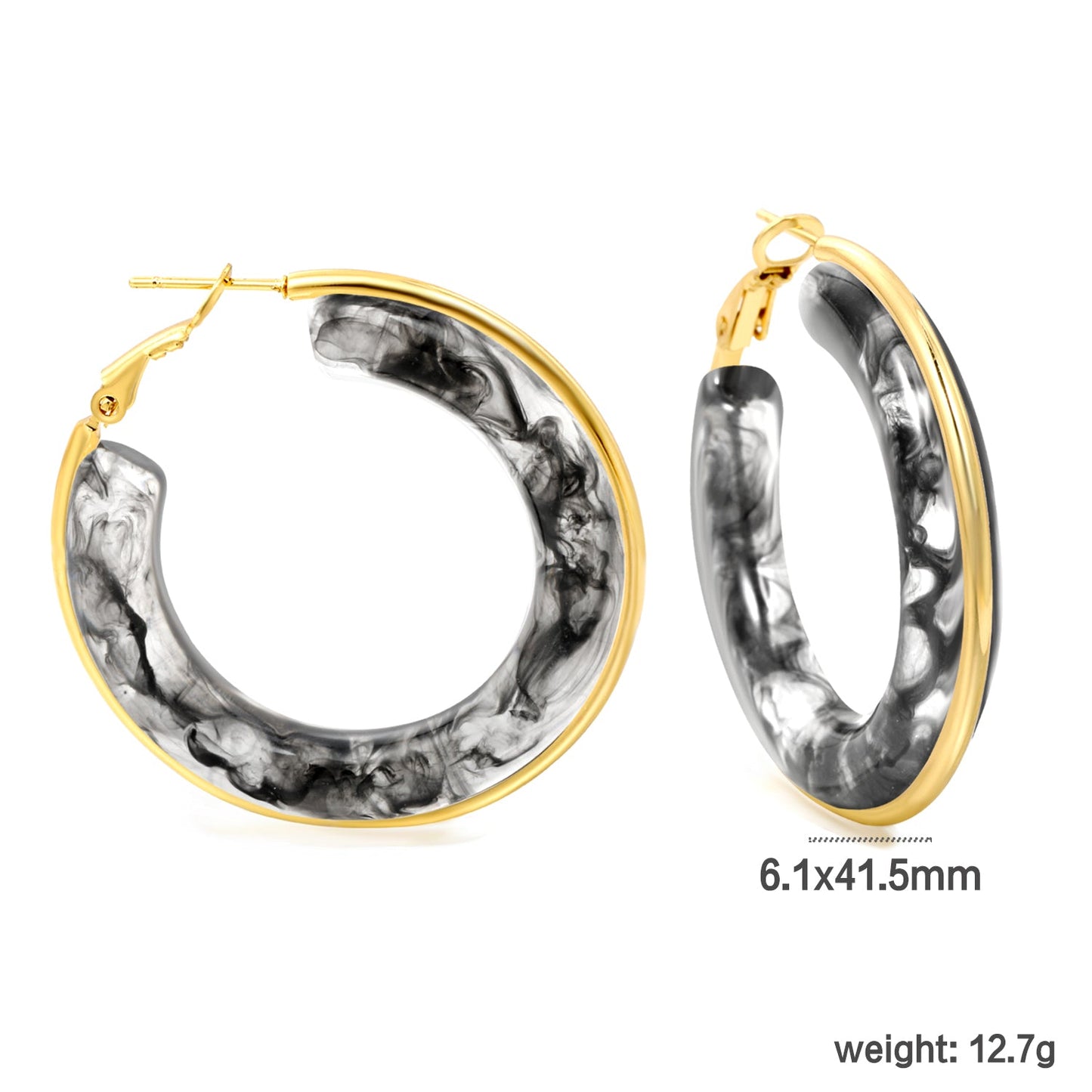 Round with White & Black & Green & Coffee Resin Loop Earrings 6.1*41.5mm asonjewelry