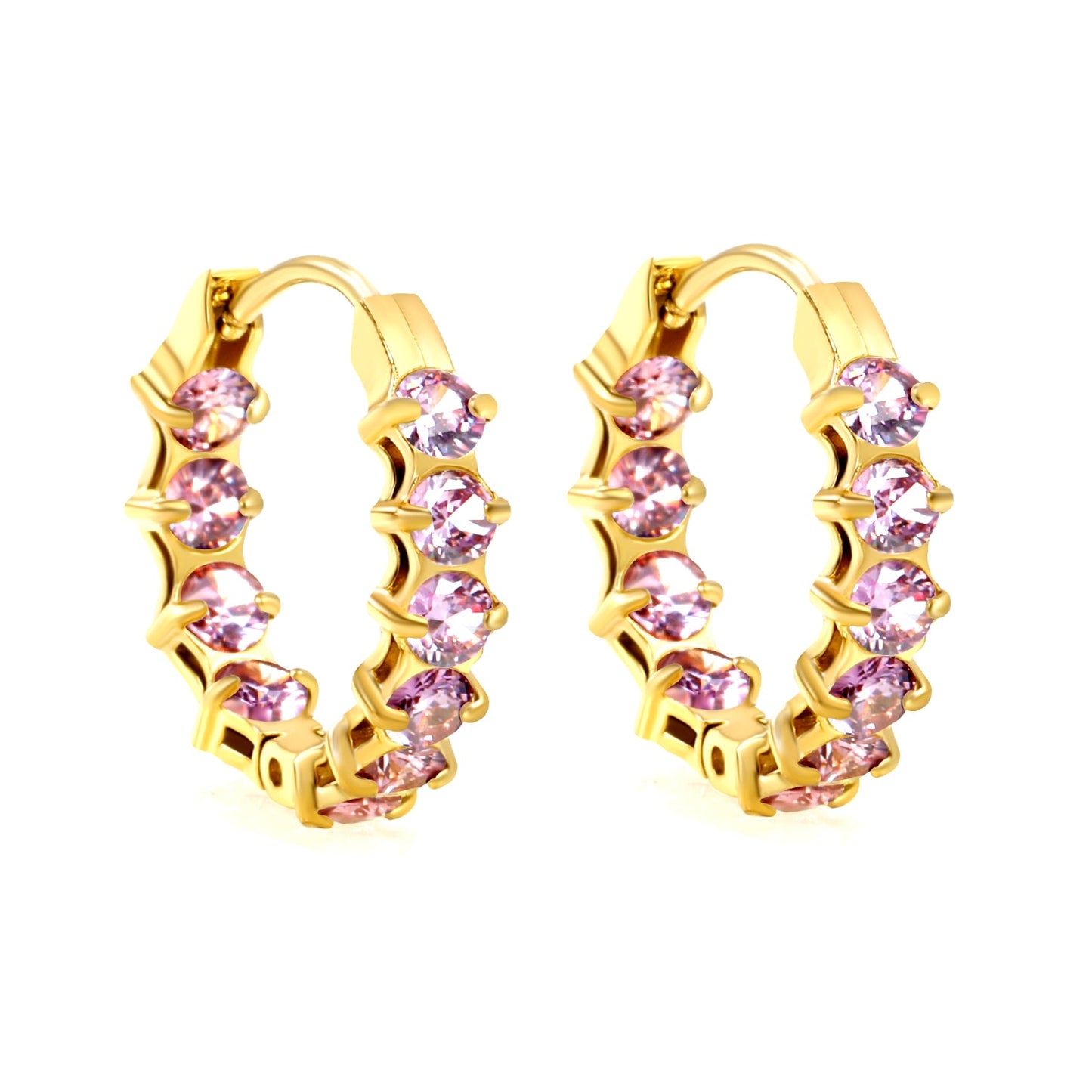 Thick 2.4*Wide 4.2*I.D. 14mm Ear Clips with rounded white/purple/pink zirconium steel/golden color asonjewelry