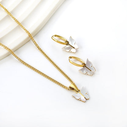 11*10.5mm Butterfly with White Shell Set asonjewelry
