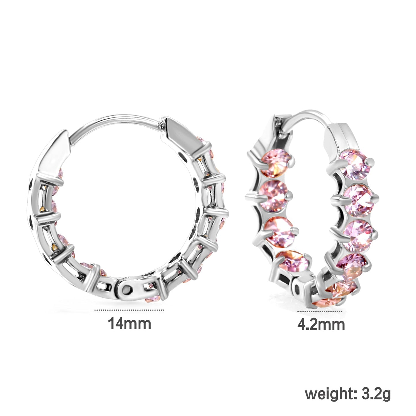 Thick 2.4*Wide 4.2*I.D. 14mm Ear Clips with rounded white/purple/pink zirconium steel/golden color asonjewelry