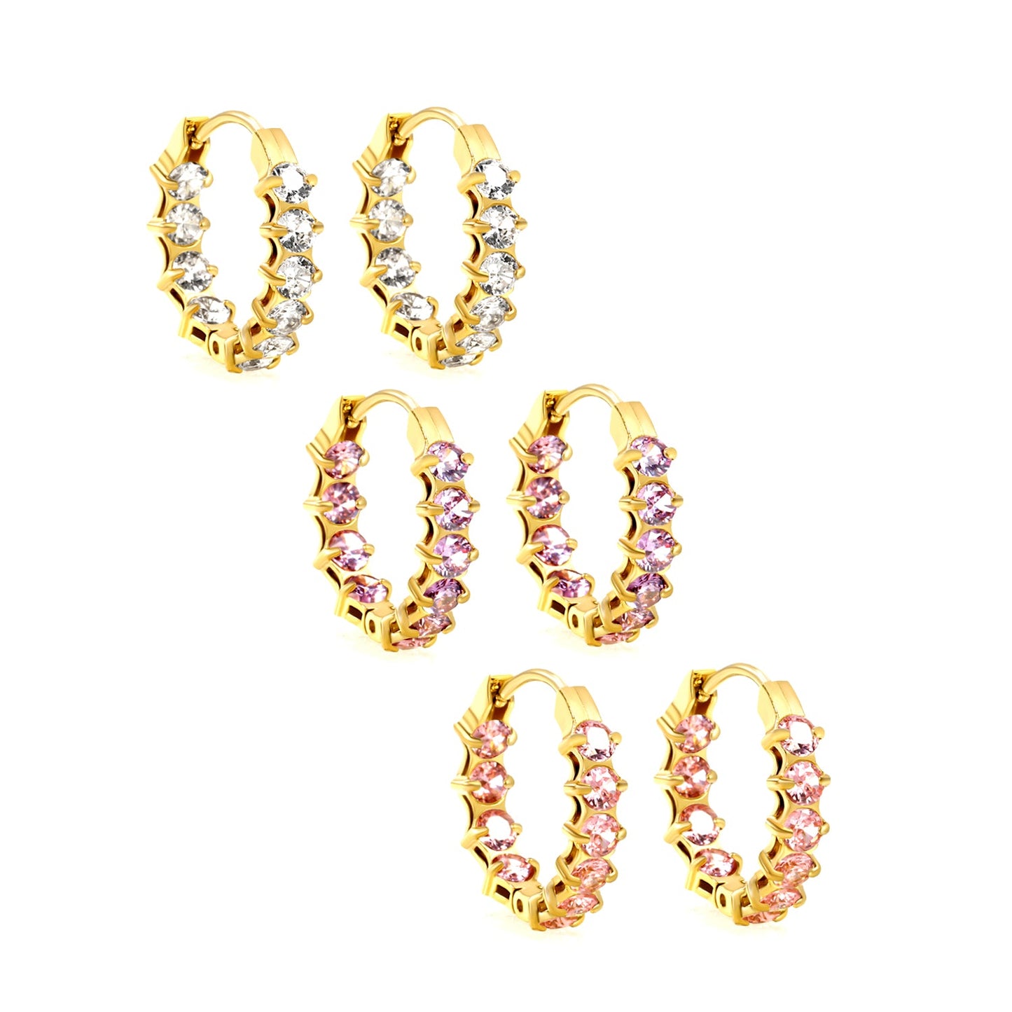 Thick 2.4*Wide 4.2*I.D. 14mm Ear Clips with rounded white/purple/pink zirconium steel/golden color asonjewelry