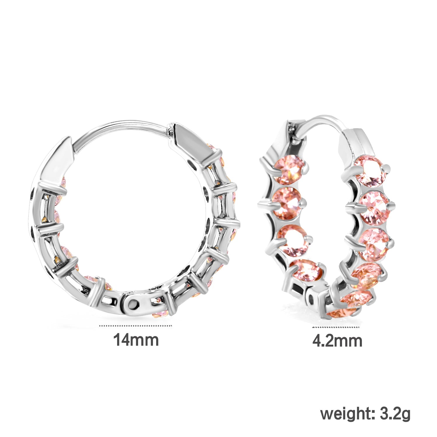 Thick 2.4*Wide 4.2*I.D. 14mm Ear Clips with rounded white/purple/pink zirconium steel/golden color asonjewelry