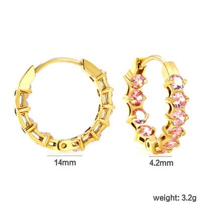 Thick 2.4*Wide 4.2*I.D. 14mm Ear Clips with rounded white/purple/pink zirconium steel/golden color asonjewelry