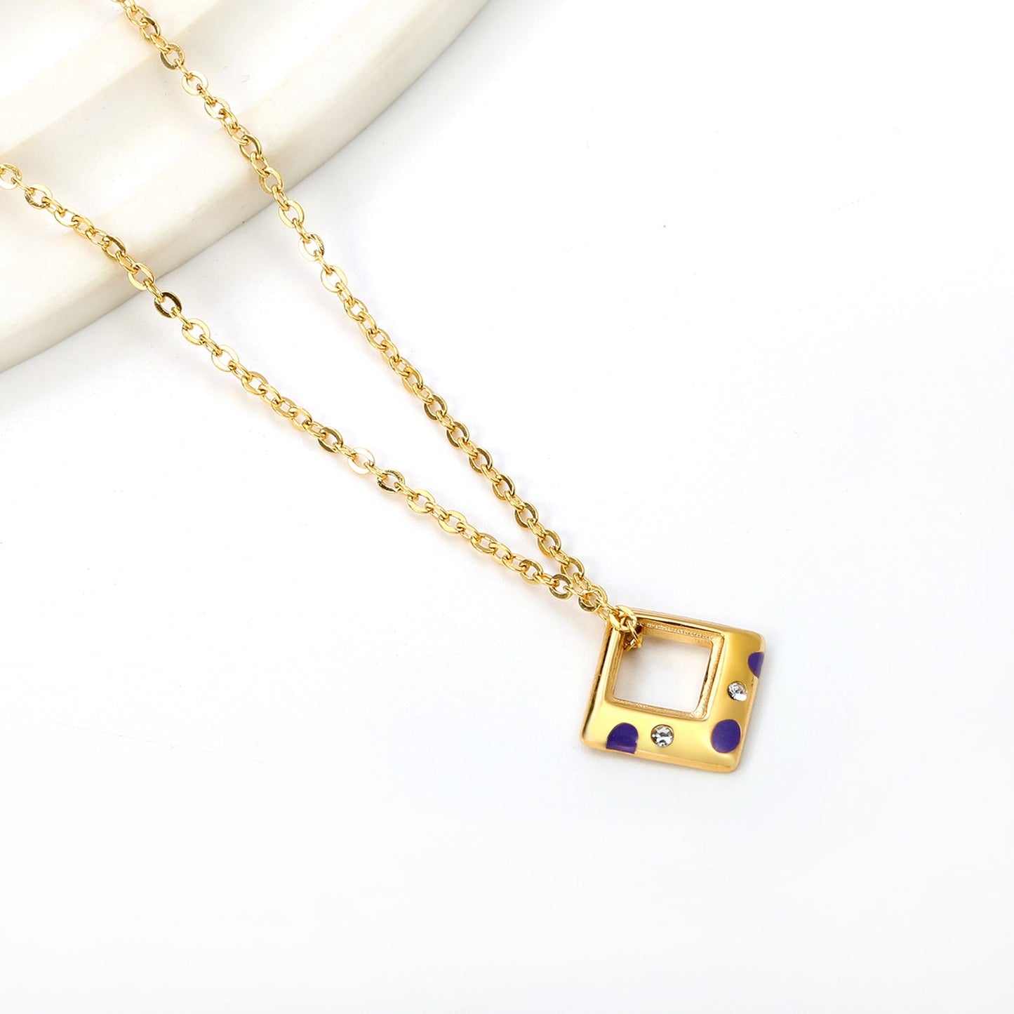 Orthorhombic with purple drop oil with 2 white diamonds pendant 15*14.3mm necklace 39+5cm asonjewelry