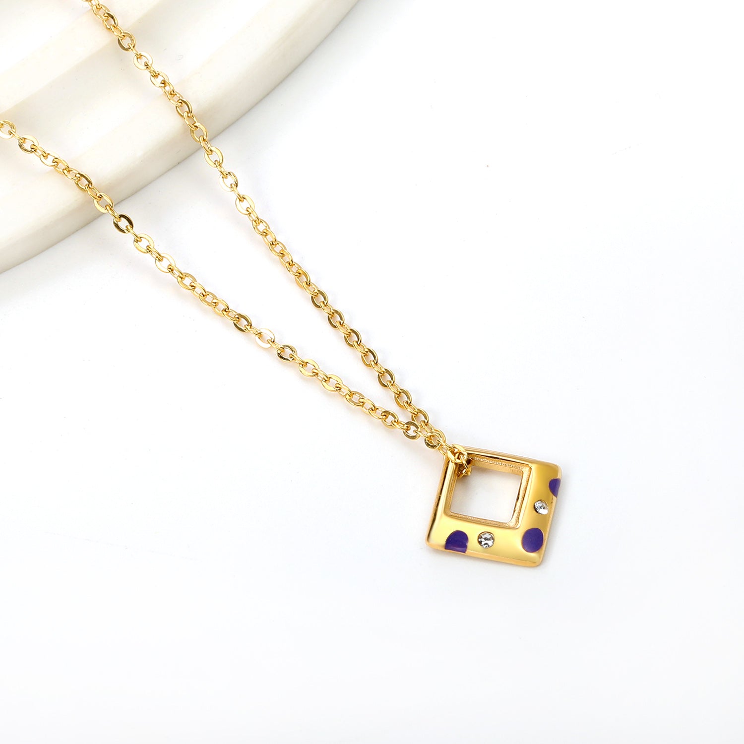 Orthorhombic with purple drop oil with 2 white diamonds pendant 15*14.3mm necklace 39+5cm asonjewelry