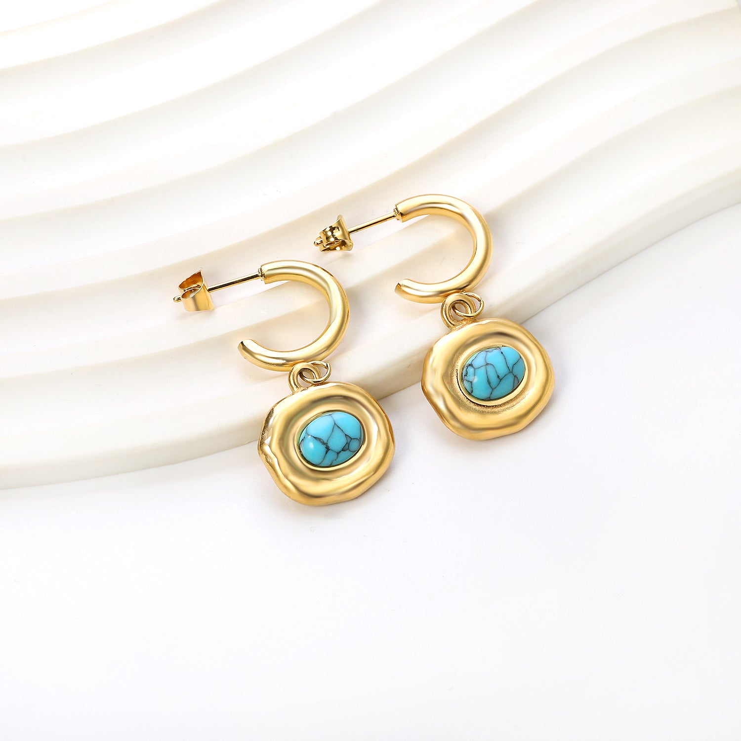 C-Shape + Oval Shaped with Oval Blue Turquoise Earrings 16.5*30mm asonjewelry