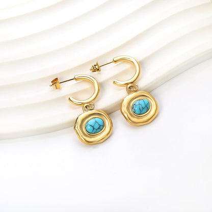 C-Shape + Oval Shaped with Oval Blue Turquoise Earrings 16.5*30mm asonjewelry