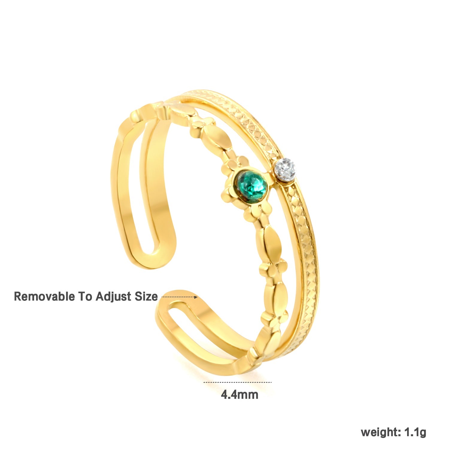 Open center ring with white and green diamonds. asonjewelry