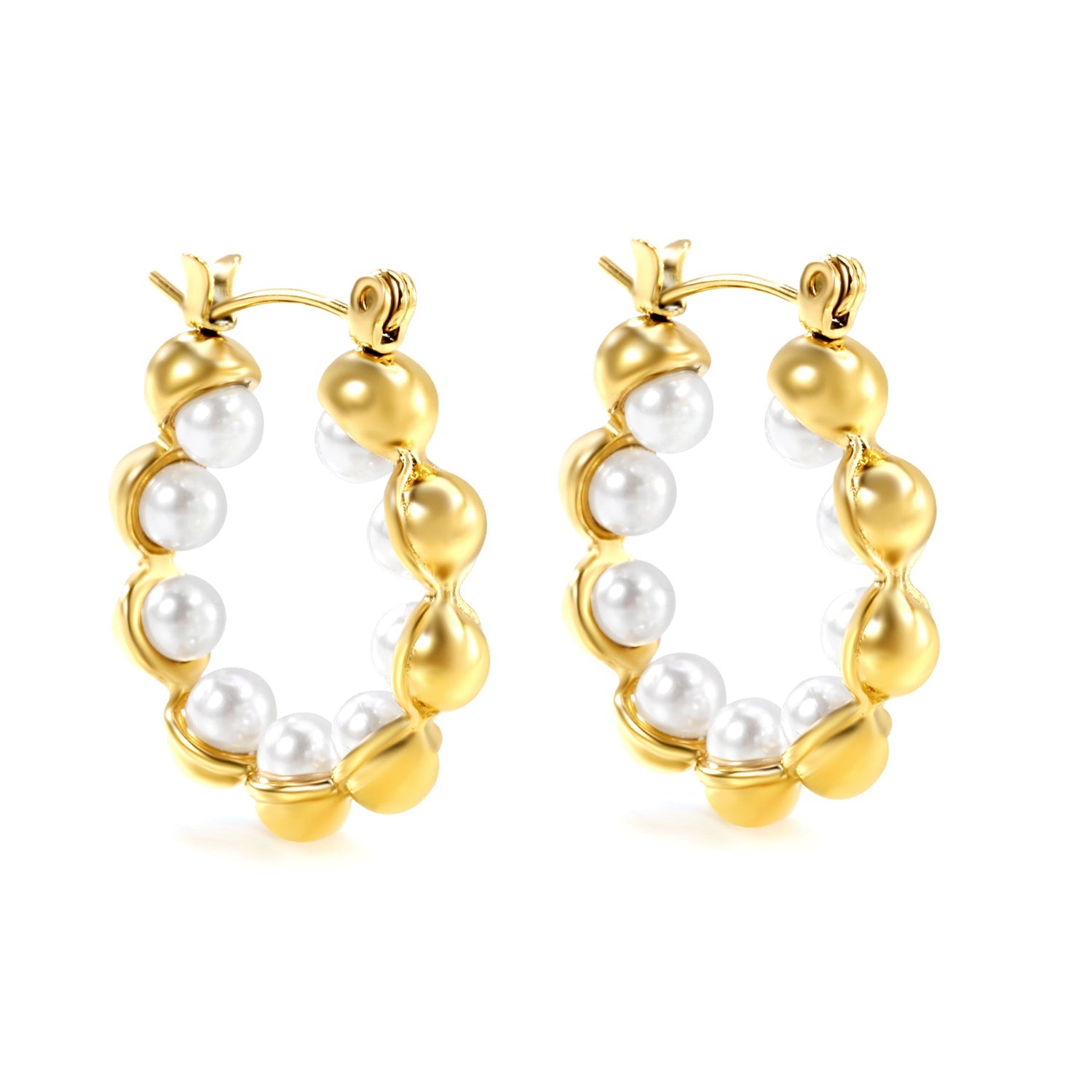 23mm wide + with 4mm imitation white pearl earrings gold color asonjewelry
