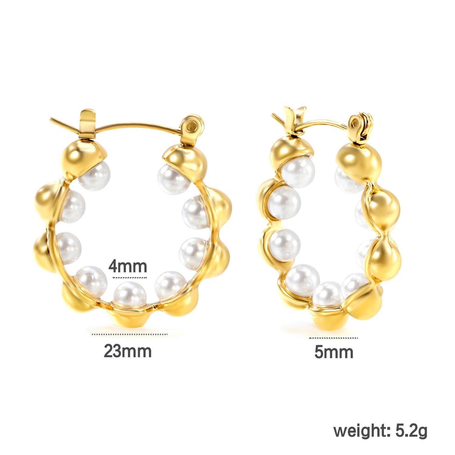 23mm wide + with 4mm imitation white pearl earrings gold color asonjewelry