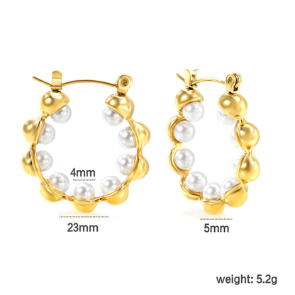 23mm wide + with 4mm imitation white pearl earrings gold color asonjewelry