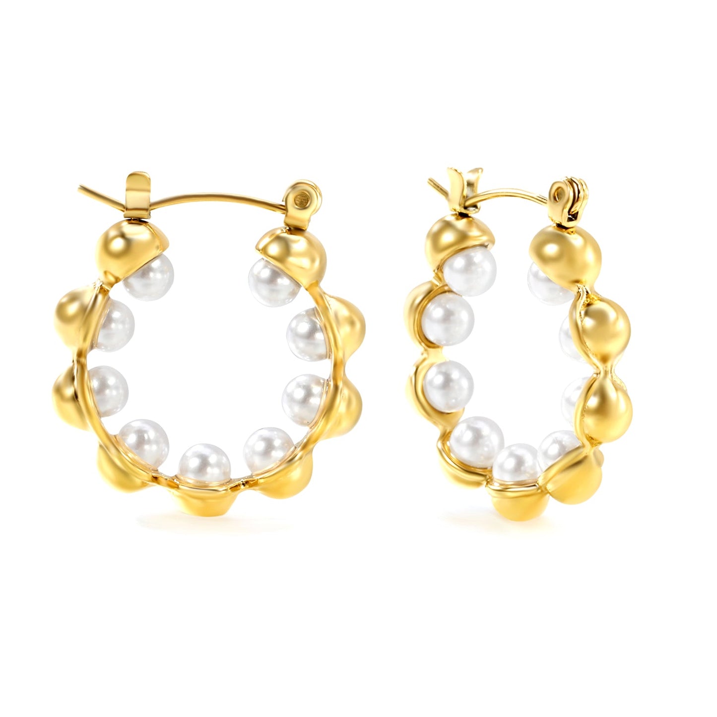 23mm wide + with 4mm imitation white pearl earrings gold color asonjewelry