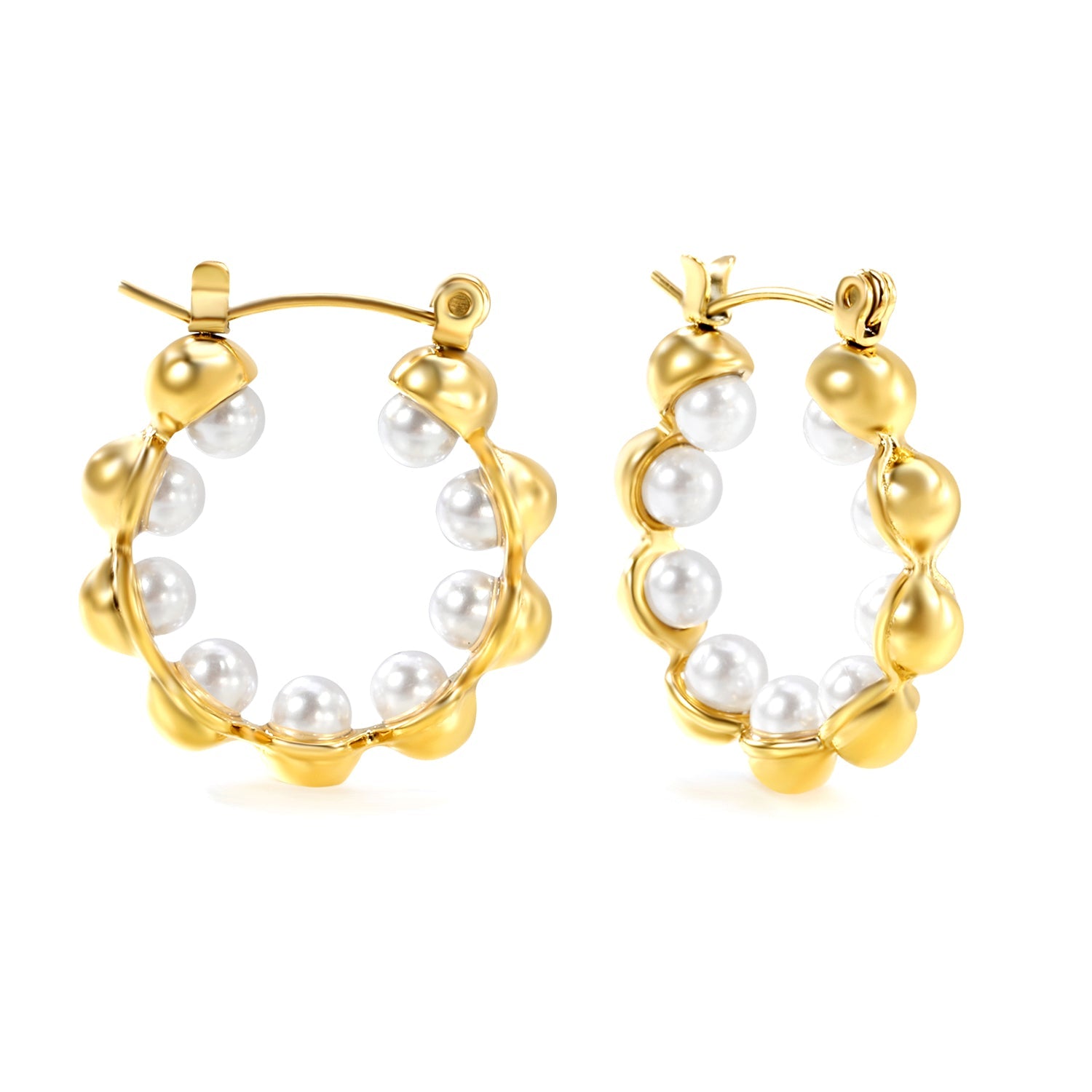 23mm wide + with 4mm imitation white pearl earrings gold color asonjewelry