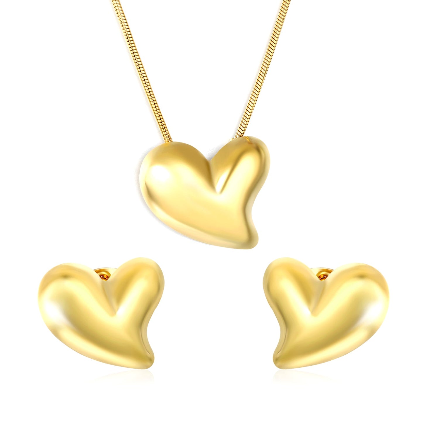 Love Set Steel/Gold/Mixed Earrings: 27*27.3mm Pendant: 27*27.3mm 1.6 Round Snake Chain 43+5cm+6mm Round Tail Tag asonjewelry