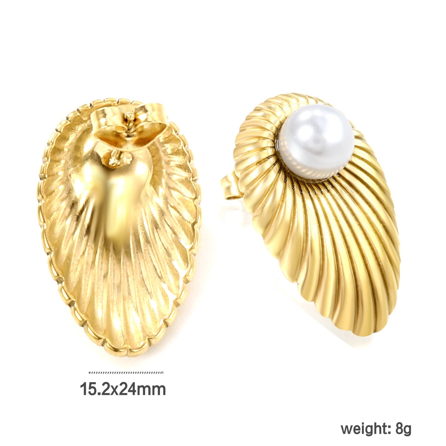 Oval Leaf with 1 White Pearl Stud Earrings 15.2*24mm asonjewelry