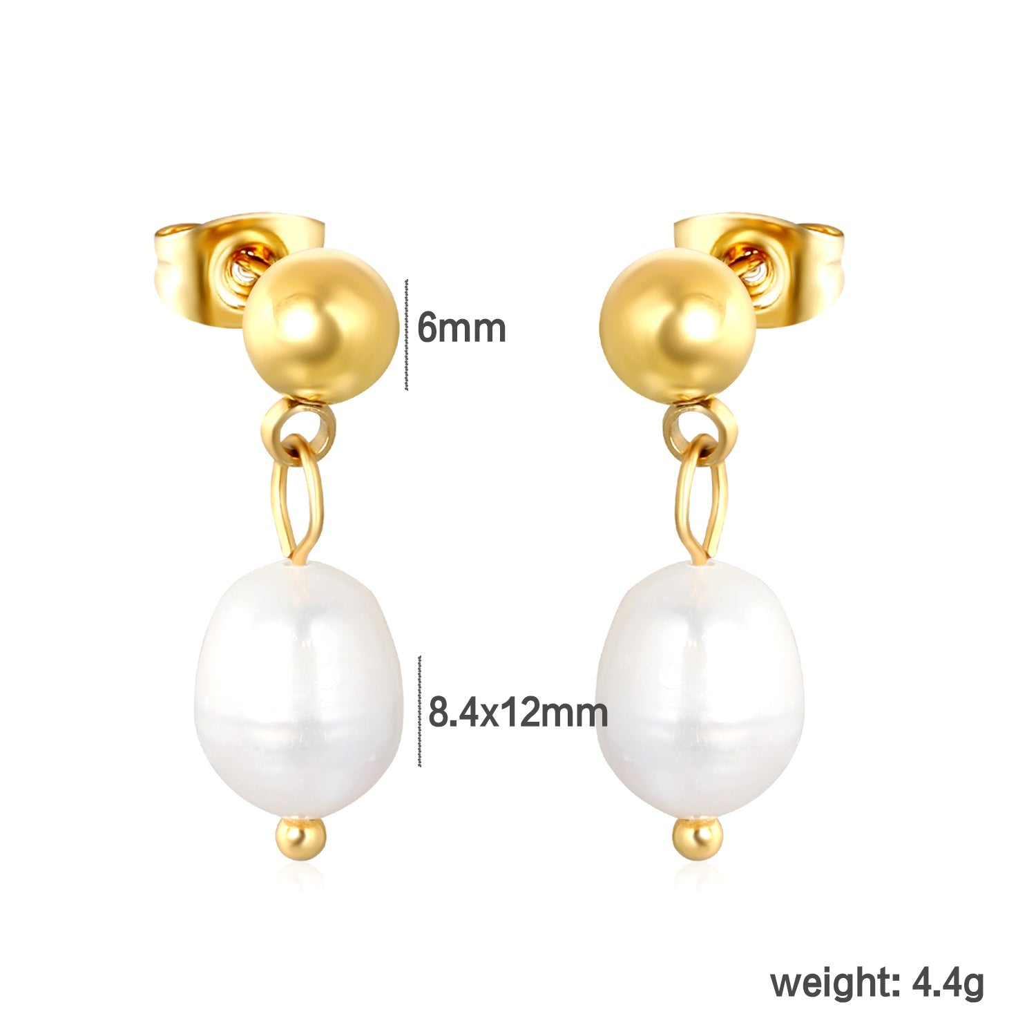 8.4*12mm freshwater pearl pendant+6mm steel earrings gold color asonjewelry