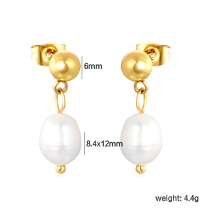 8.4*12mm freshwater pearl pendant+6mm steel earrings gold color