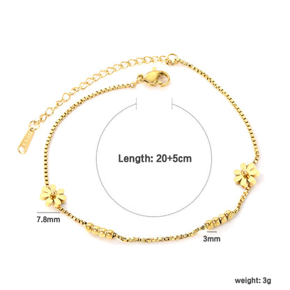 3mm*8 steel beads+7.8mm*2 seven petal flowers anklet 1.2mm*20+5cm asonjewelry