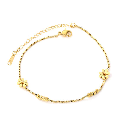 3mm*8 steel beads+7.8mm*2 seven petal flowers anklet 1.2mm*20+5cm asonjewelry