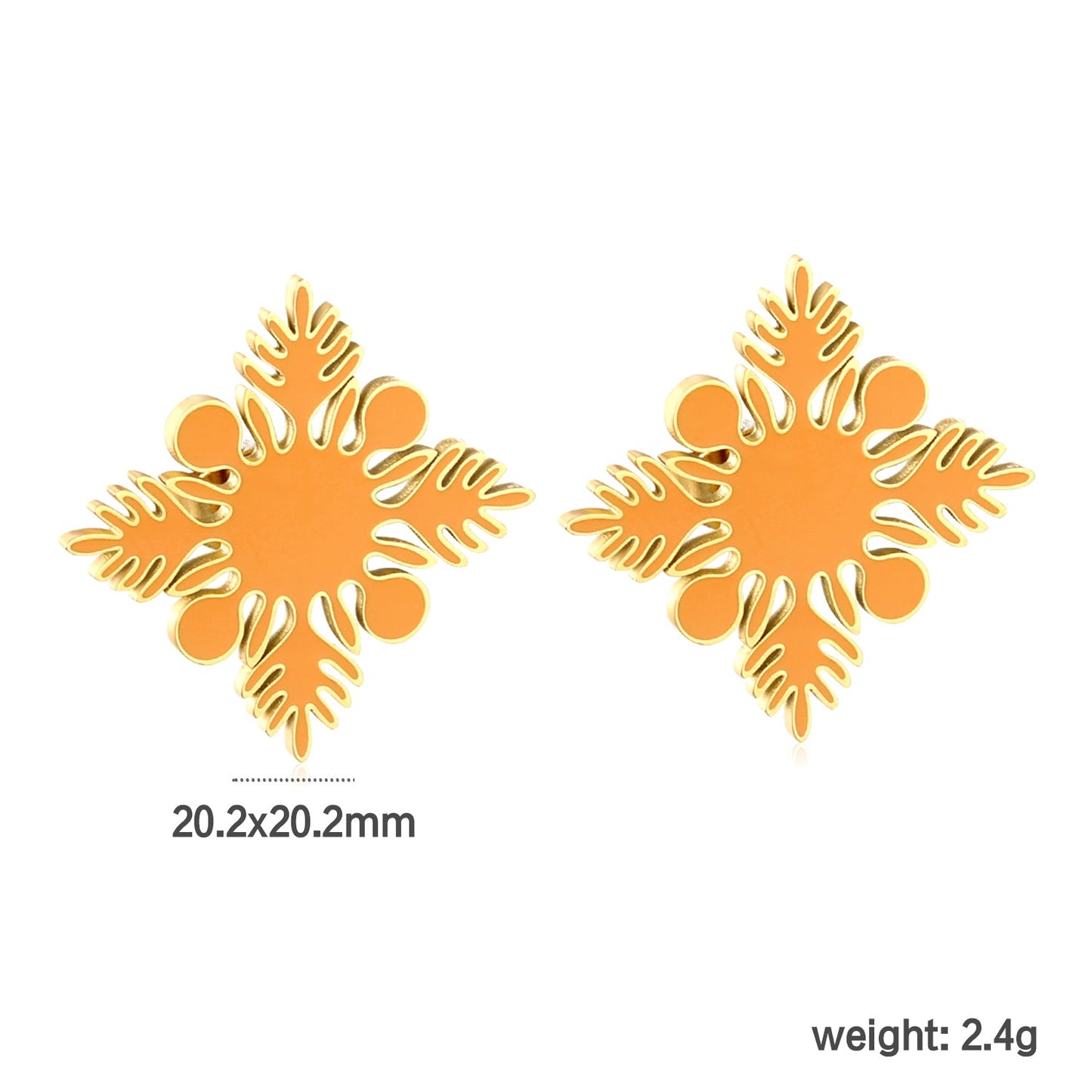 20.2*20.2mm orange/green four-petal flower leaf oil drop earrings gold color asonjewelry