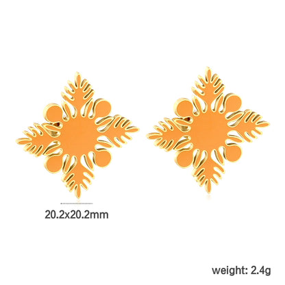 20.2*20.2mm orange/green four-petal flower leaf oil drop earrings gold color asonjewelry