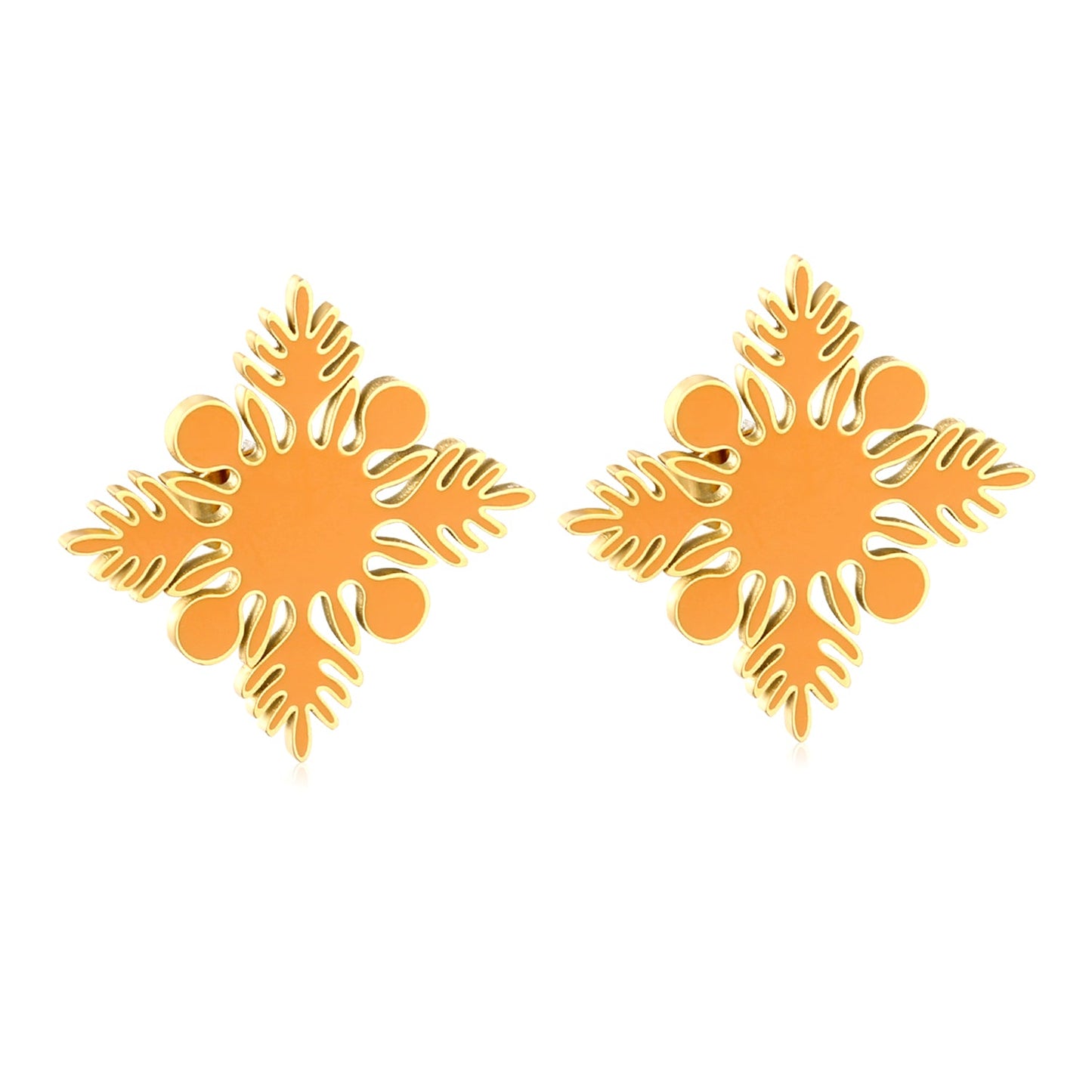 20.2*20.2mm orange/green four-petal flower leaf oil drop earrings gold color asonjewelry