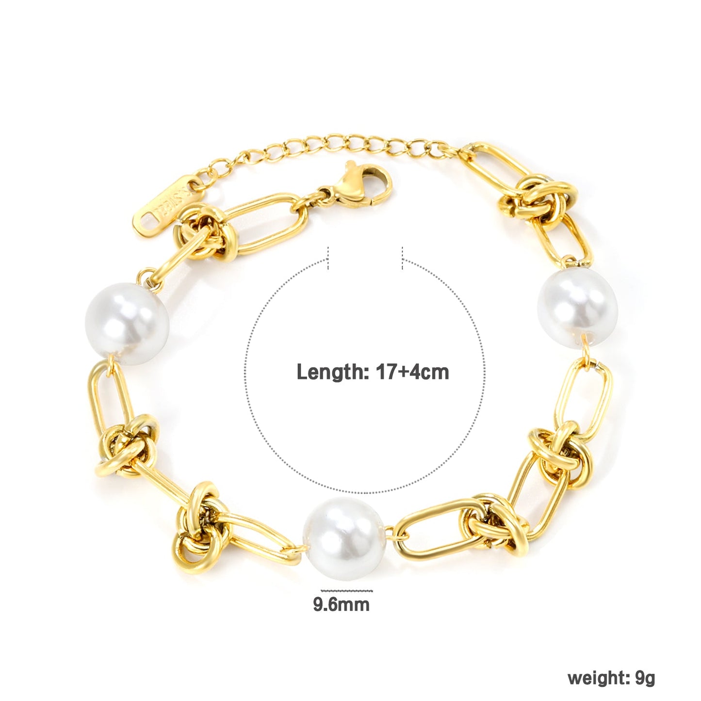 6 Knots + 9.6mm*3 Round White Pearls Bracelet 17+4cm asonjewelry