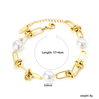 6 Knots + 9.6mm*3 Round White Pearls Bracelet 17+4cm asonjewelry
