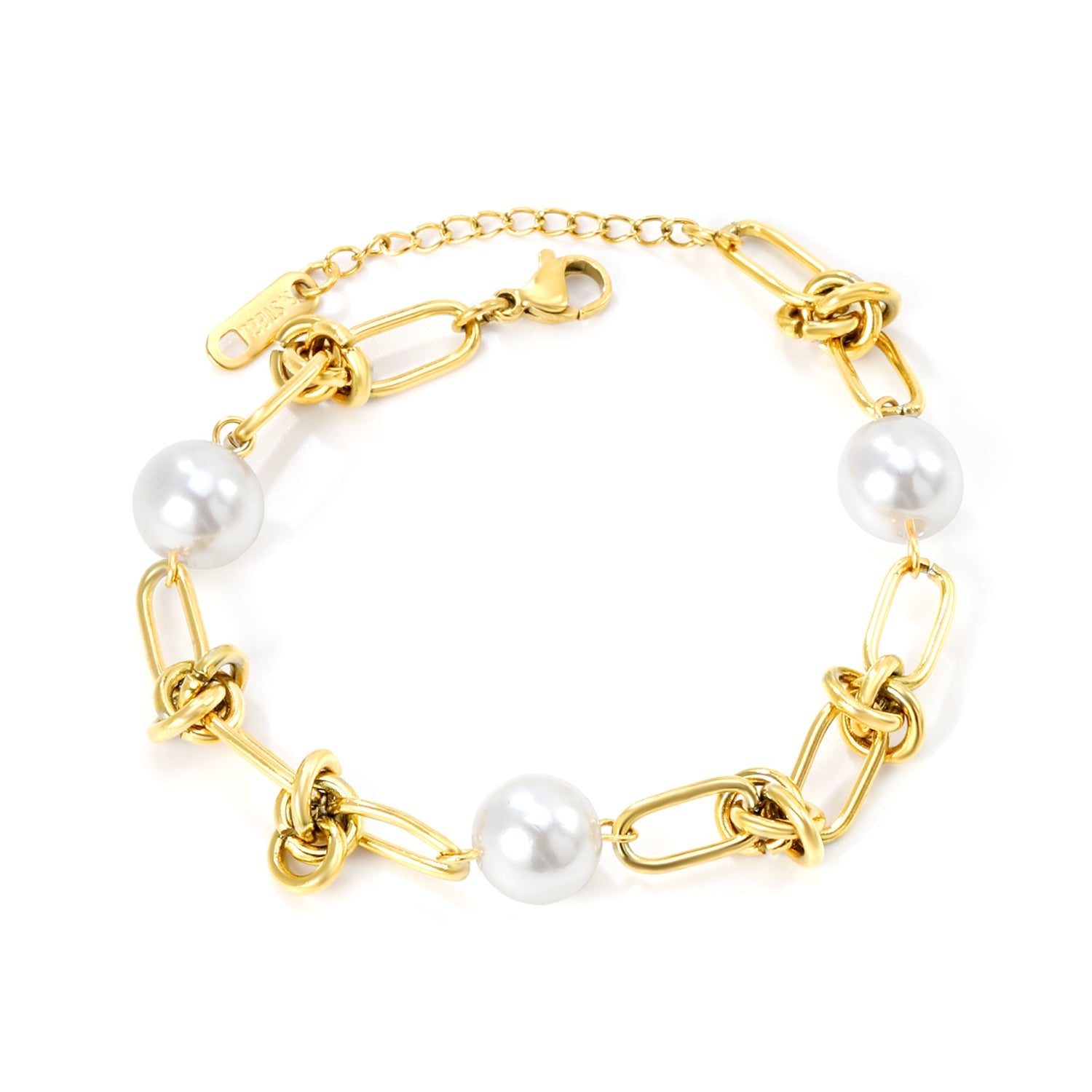 6 Knots + 9.6mm*3 Round White Pearls Bracelet 17+4cm asonjewelry