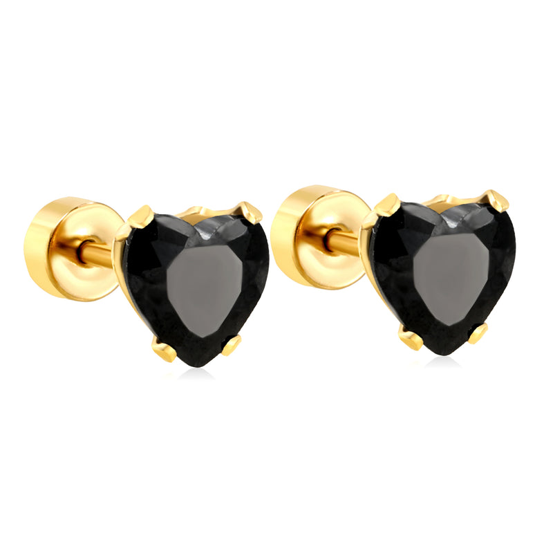12 pair 6mm Steel/Gold Heart White/Black/Blue CZ Screw Plugs