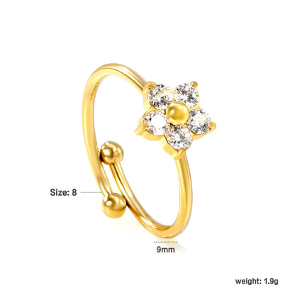 Gold - Plated Multi - Color Gemstone Flower - Shaped Open Rings asonjewelry