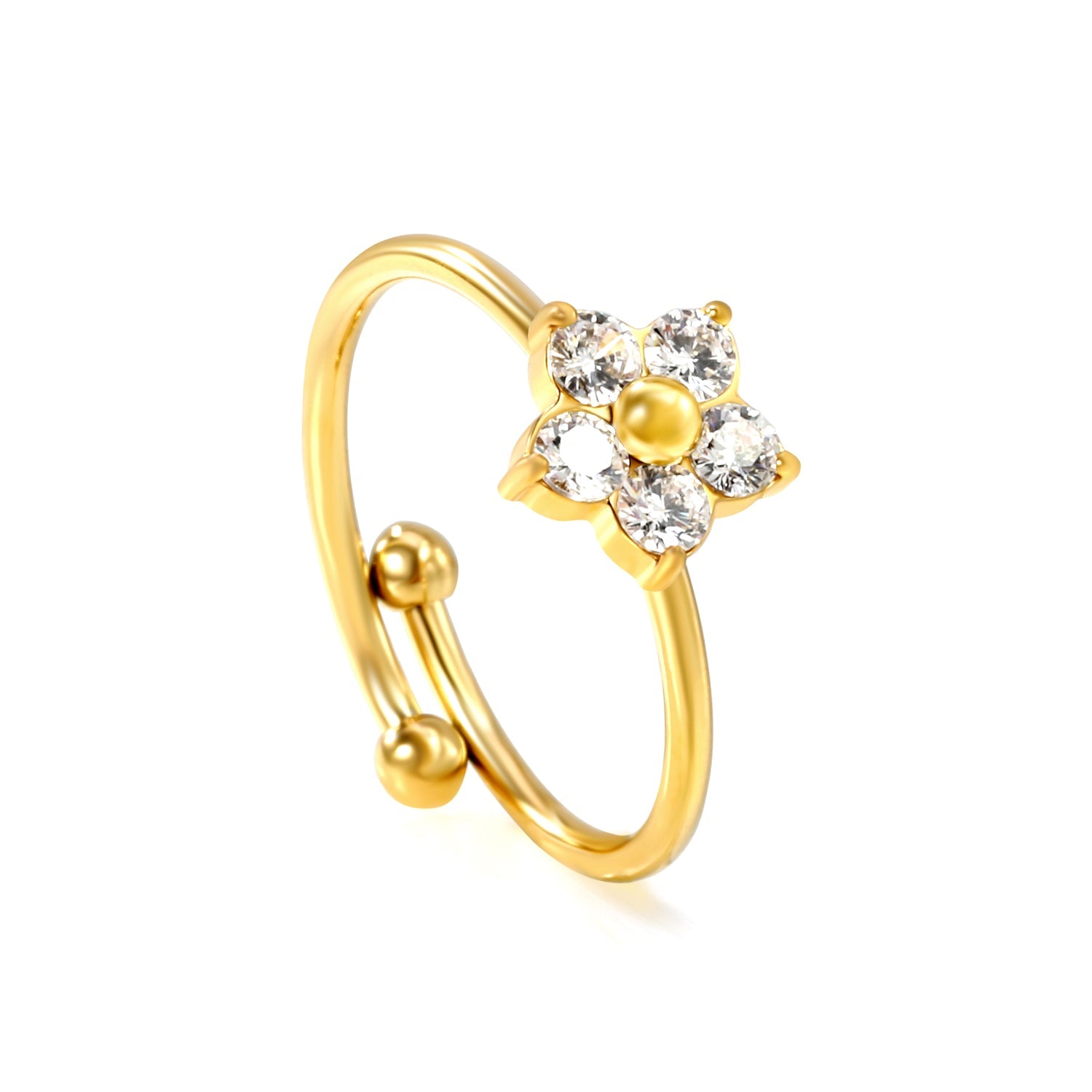 Gold - Plated Multi - Color Gemstone Flower - Shaped Open Rings asonjewelry