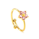 Gold - Plated Multi - Color Gemstone Flower - Shaped Open Rings