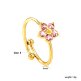 Gold - Plated Multi - Color Gemstone Flower - Shaped Open Rings