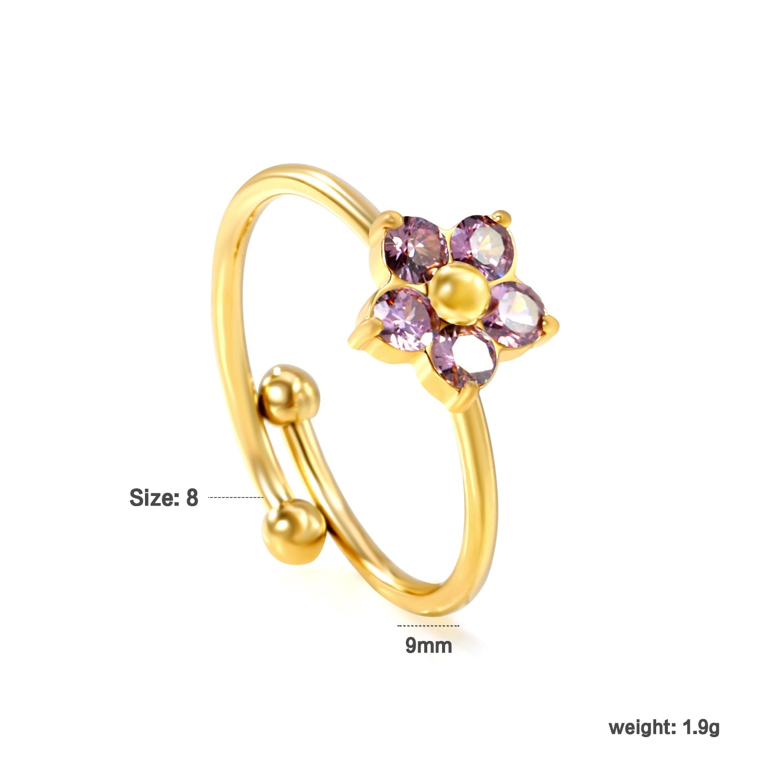 Gold - Plated Multi - Color Gemstone Flower - Shaped Open Rings asonjewelry