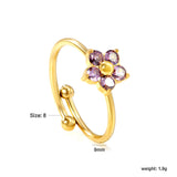 Gold - Plated Multi - Color Gemstone Flower - Shaped Open Rings