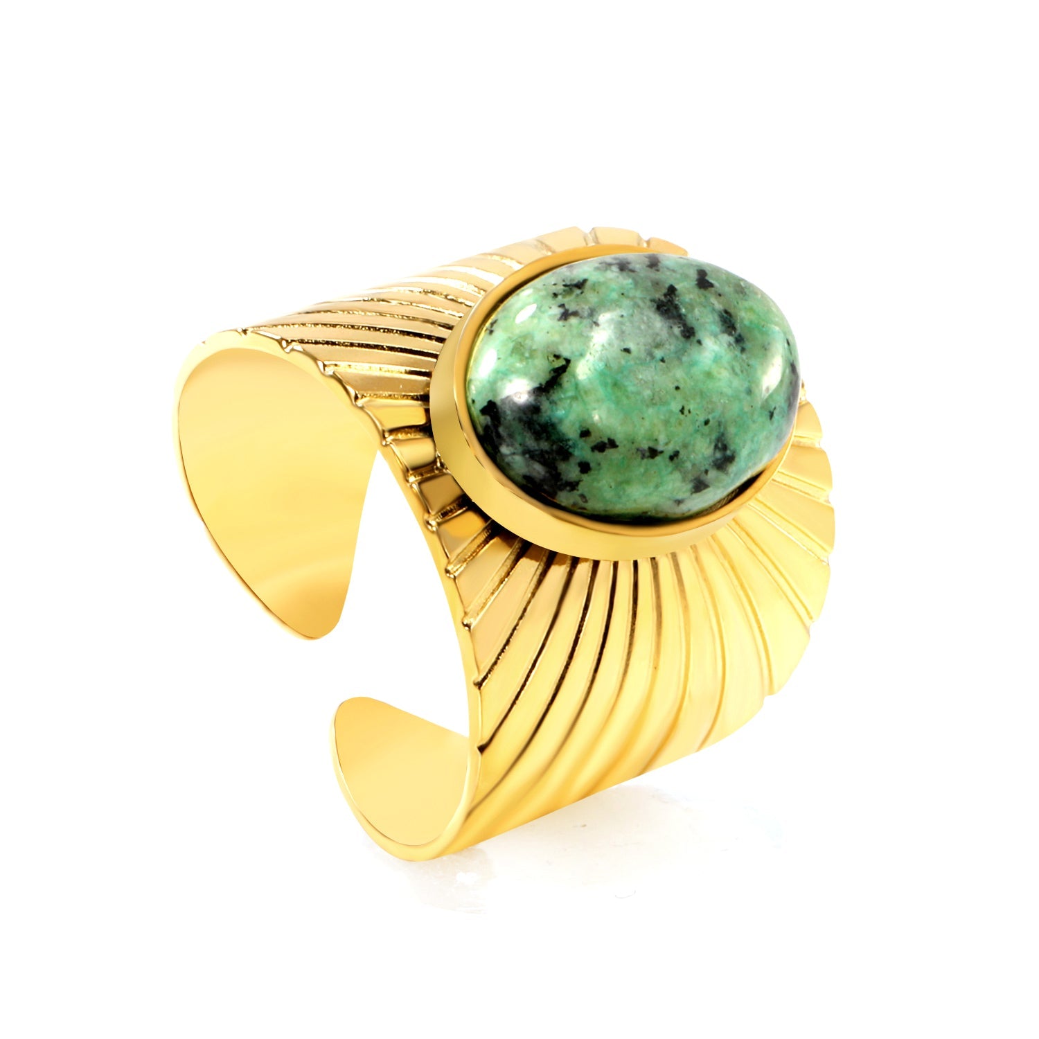 H18.8mm Chrysoprase Split Ring Gold Color asonjewelry