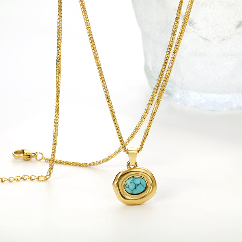 Oval shaped with oval blue turquoise pendant 16.2*14mm necklace 45+5cm