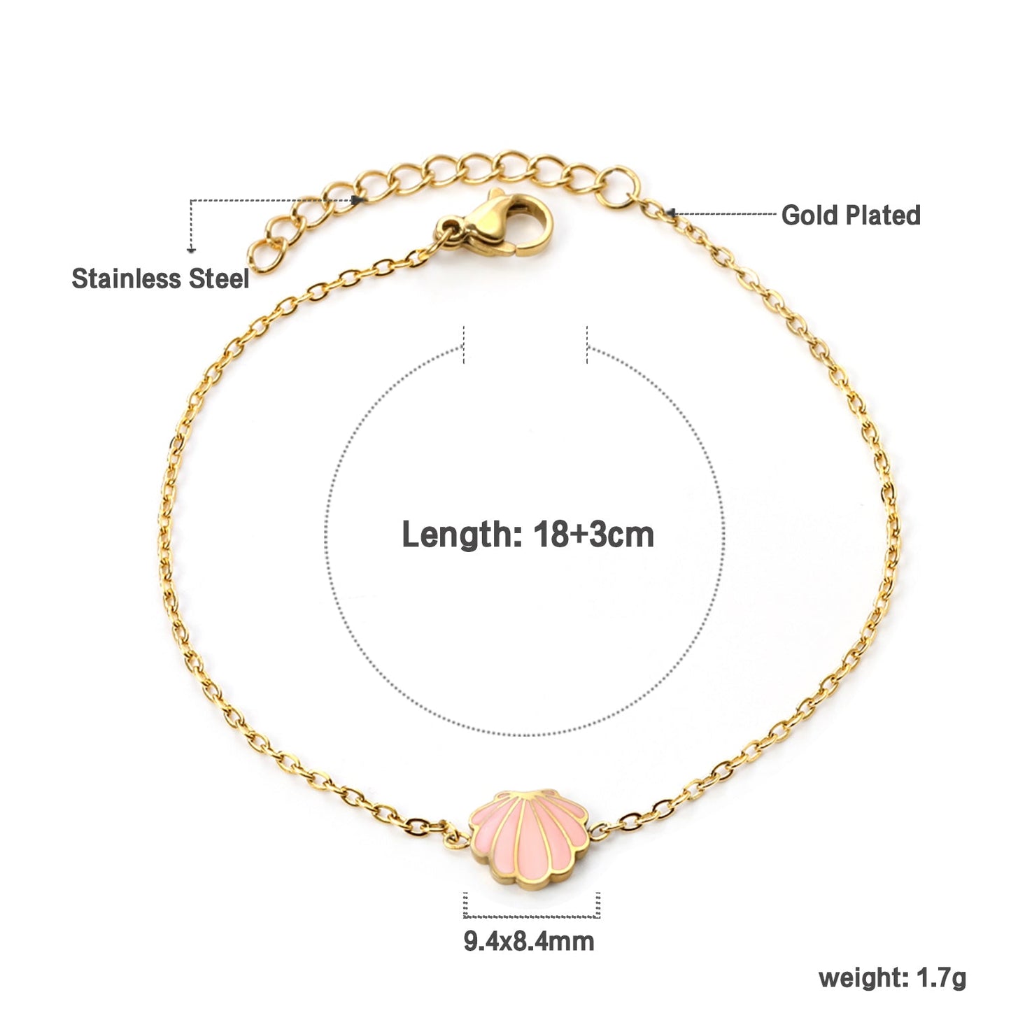 Shell with Pink Drip Oil*9.4*8.4 Bracelet 18+3cm asonjewelry