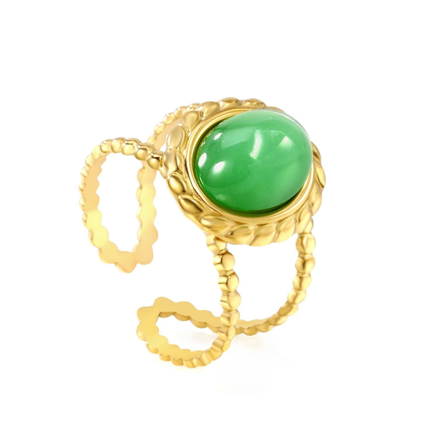13.2*14.8mm Oval Chrysoprase/ Chrysoprase Fittings Open-end Ring Gold 8 asonjewelry